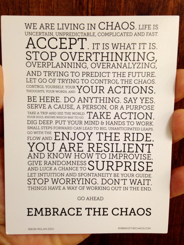 Embrace the Chaos Manifesto Postcard